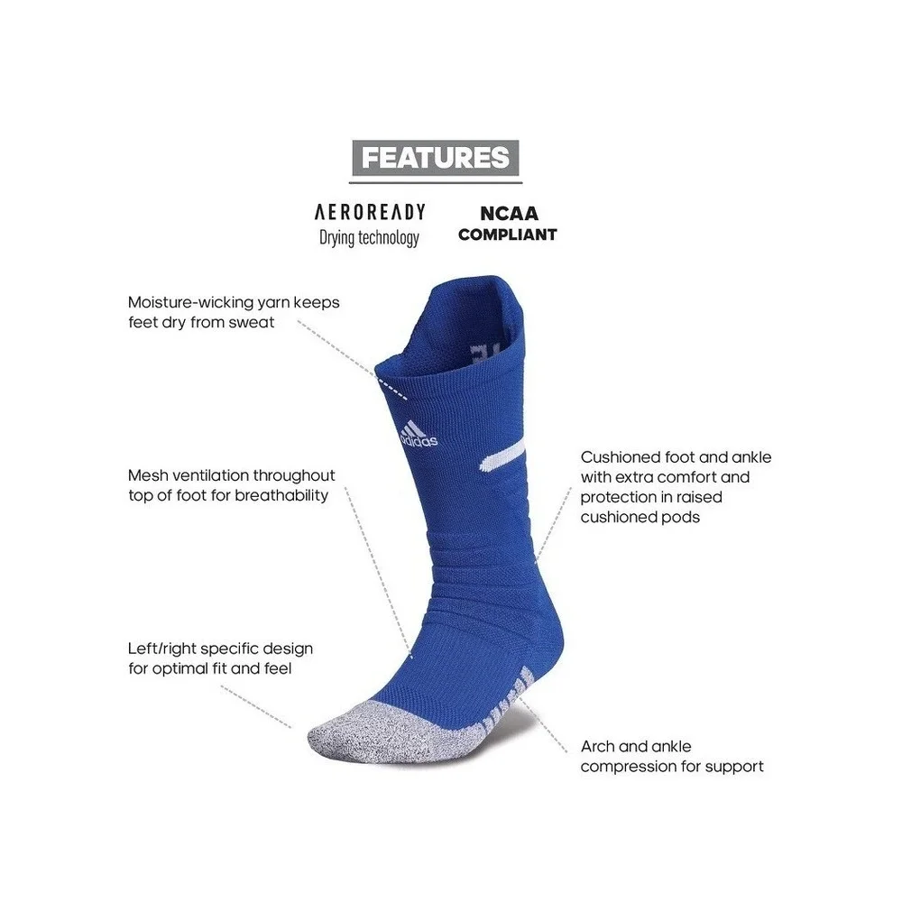 Adidas Men's Adizero Football Crew Socks - Blue / White - Men's Size XL C16